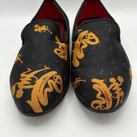 Merlutti Men’s Handmade Smoking Slipper Prom Wedding Shoes Gold Abstract Size 10 - Picture 10 of 16